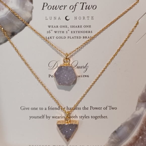 POWER OF TWO2 Luna Norte Gold plated Necklaces 1 DRUSY QUARTZ TRIANGLE SHAPE - Picture 2 of 8